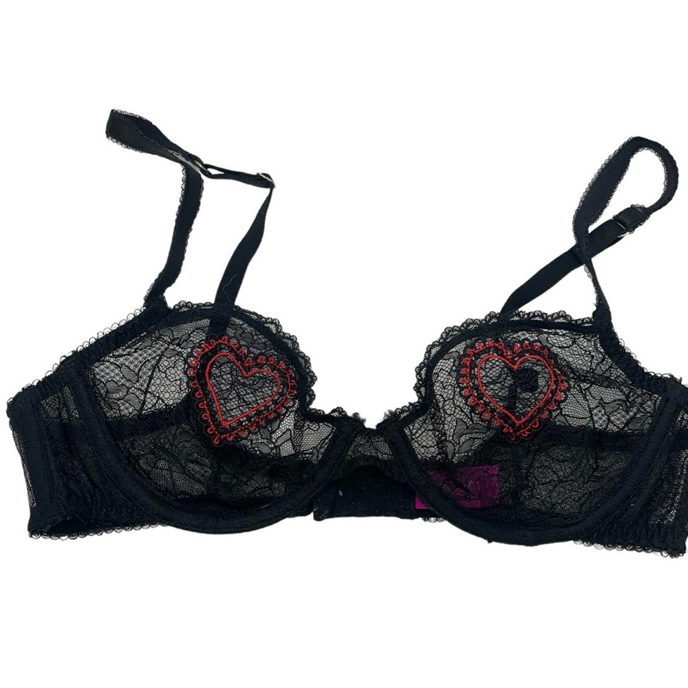 Agent Provocateur Black Lace Bra with Red Heart Details